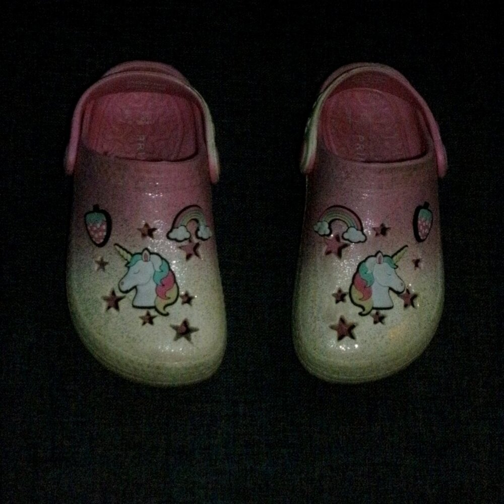 Primark Unicorn Pink & Yellow Slip On Sandals Clogs Croc Like Toddler 10